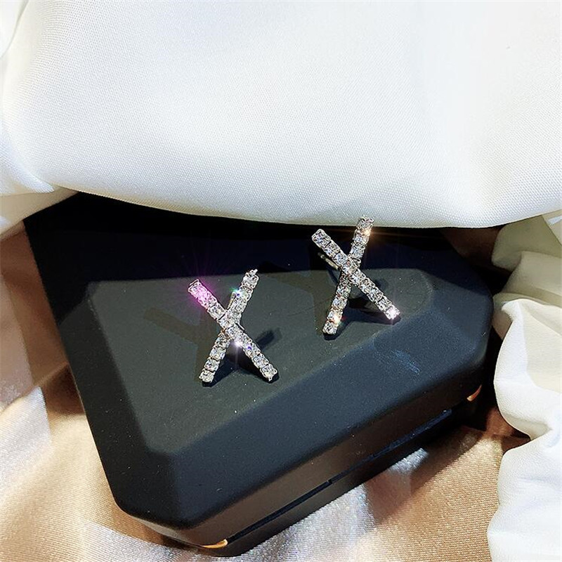 Sterg Cross for Women - Sier 14K Gold Fill Pave CZ Dia Stud Earrings