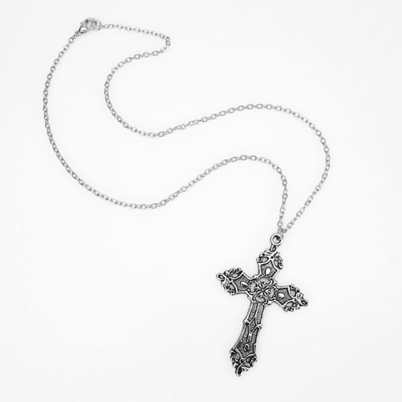 Vuntage Christ Baroque Cross Pendant Necklace Bohemian Style with Chain for Gift