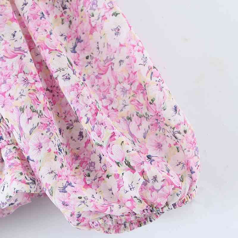 Sweet Women O Neck Lantern Sleeve Blouse Spring-autumn Fashion Ladies Beach Style Cute Shirt Chiffon Print Top 210430