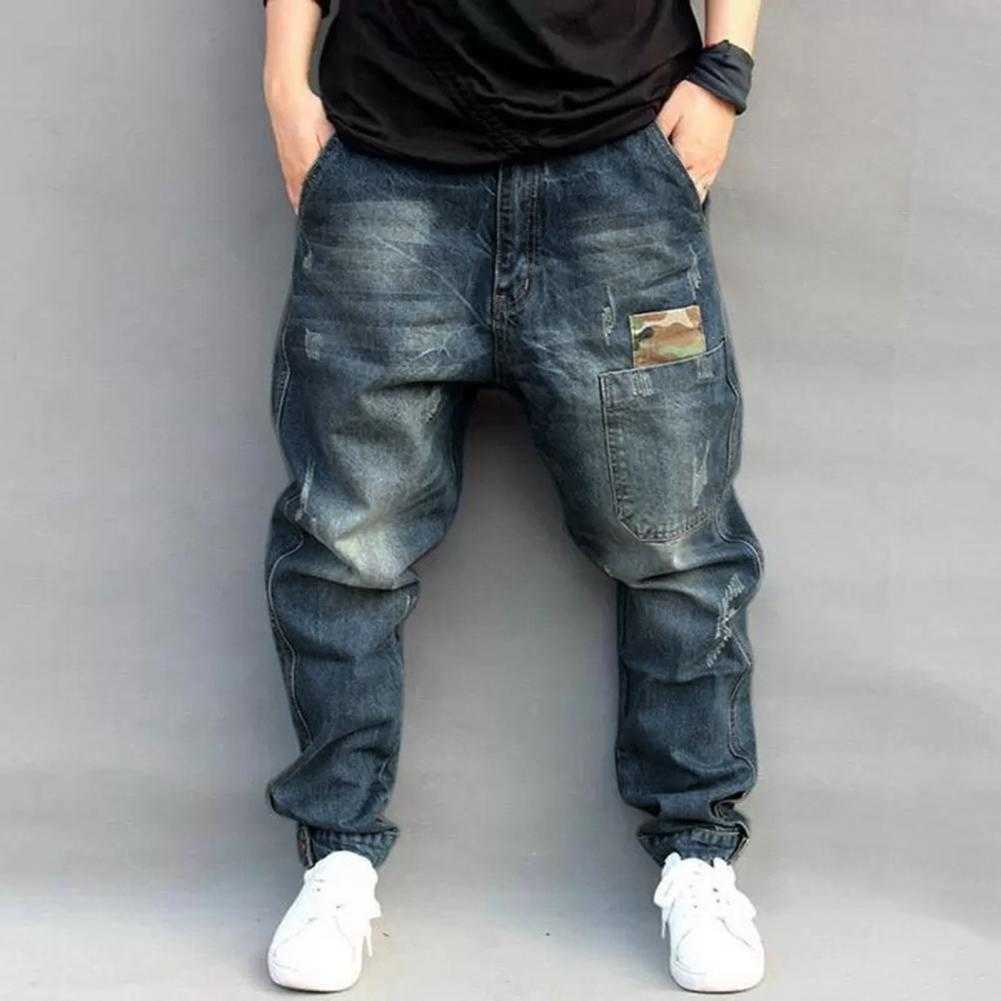 Man Pants Mid Waist Double Pocket Zip Closure Worn Man Jeans for Outdoor Activity X0621