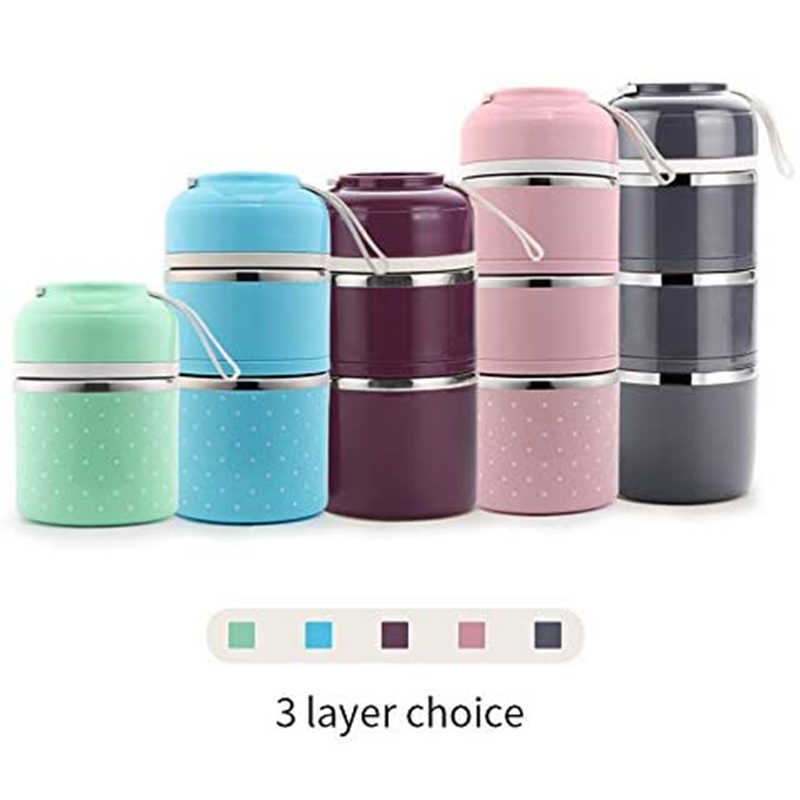3 Tier Stainless Steel Lunchbox Insulation Food Soup Container Lunch Box Bag Portable Outdoor Bento Leak-Proof Kitchen 3 Layer 210818