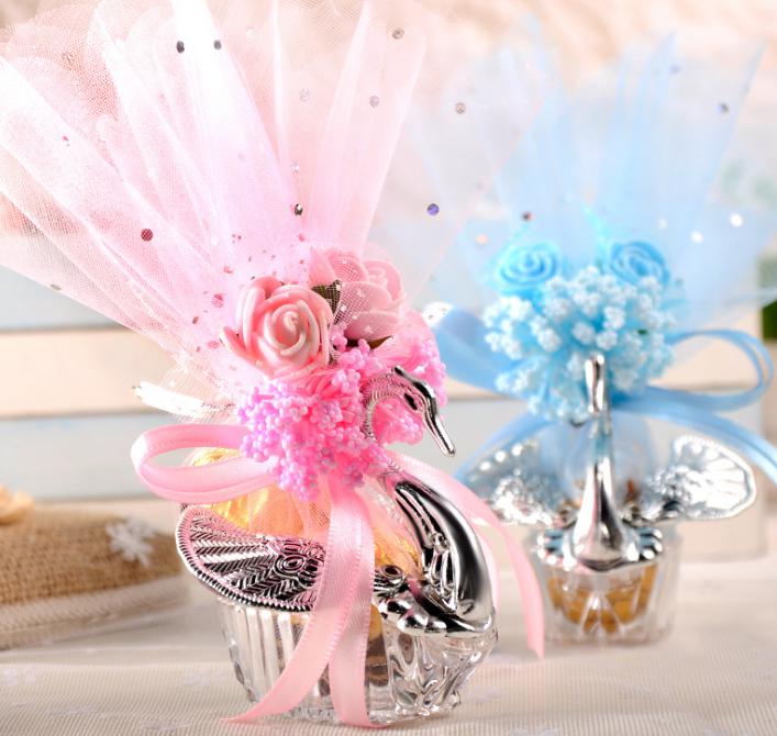 2021 Wedding Favor Holders Acrylic Swan With Beautiful Lily Flower Party Gift Candy Favors Novelty Baby Shower Sweet