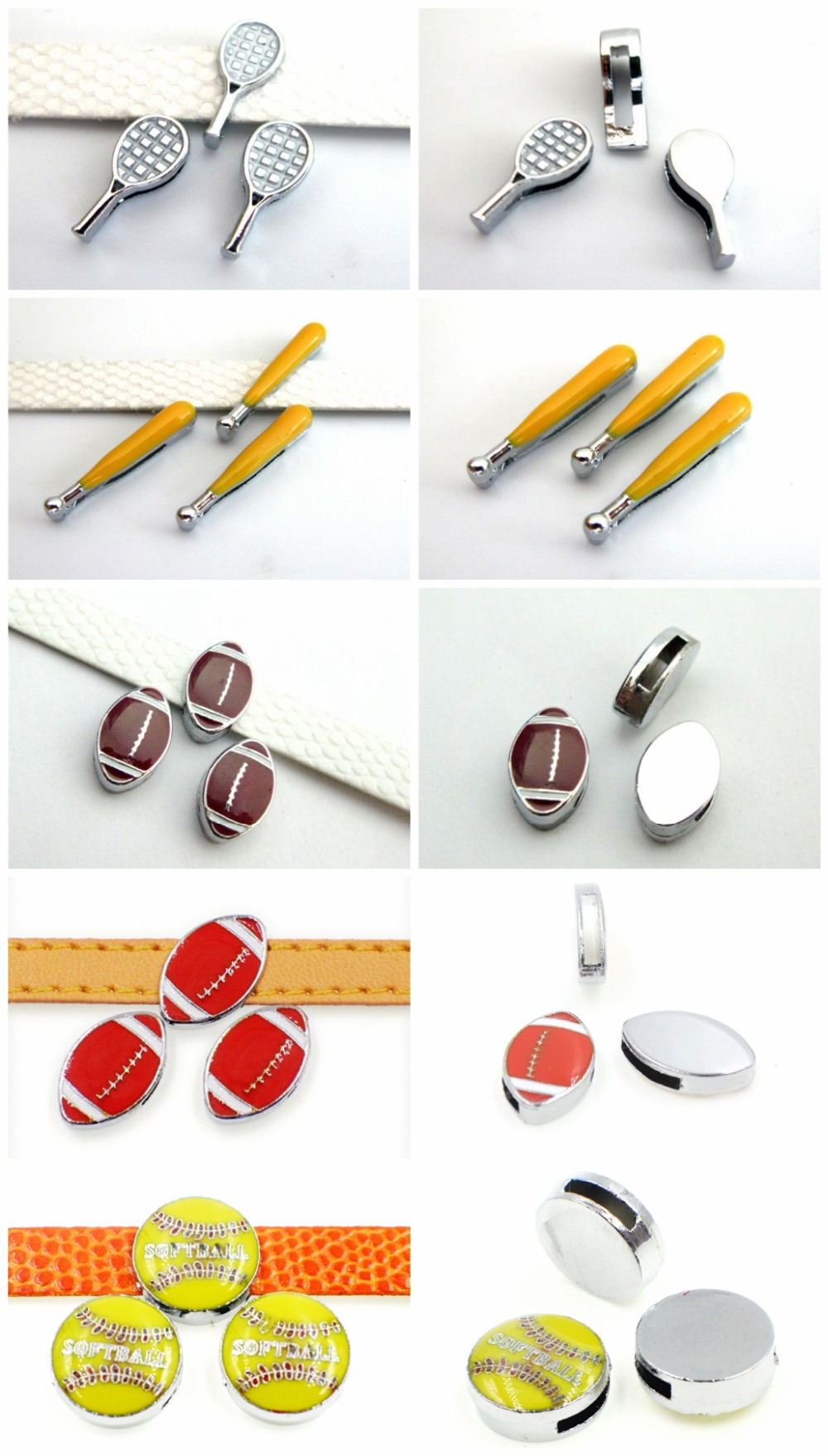 More options 100pcslot Sports Balls 8mm slide Charms Softball Baseball Basketball Soccer Football Fit for Pet Collar wristbands J