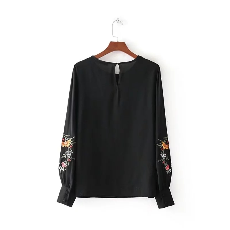 fashion women Floral Embroidered Smock White black shirt Long sleeve blouses Casual Loose tops chemise femme blusas S2638 210430