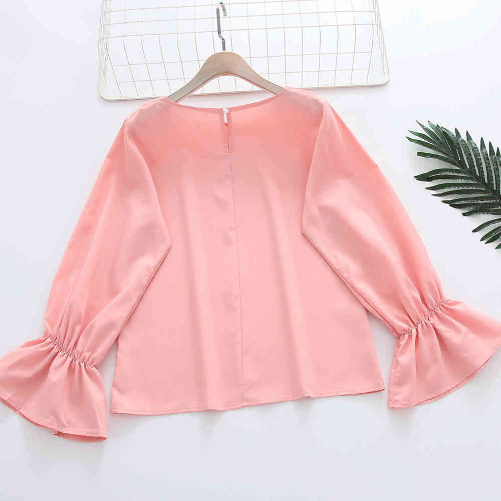 Pleated Lantern Sleeve O Neck Solid Women Shirts Fashion Flare Sleeves Hollow Out Casual Lady Blouses Women's Feminine Top 210428