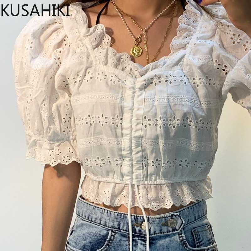 KUSAHIKI Korean V-neck Drawstring Slim Short Blouses Hook Hollow-out Puff Sleeve Shirt Crop Top Blusas Femme 6G931 210602, White
KUSAHIKI Korean V-neck Drawstring Slim Short Blouses Hook Hollow-out Puff Sleeve Shirt Crop Top Blusas Femme 6G931 210602, White