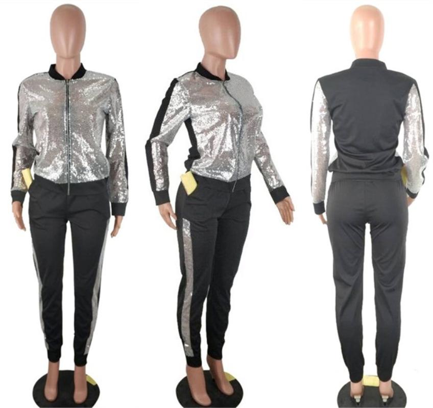 Two Piece Dress 2 Set Women Track Suit Tops And Pants Hooded Fashion Big Sequins Jogging Femme Sets Outfits Sweat Suits