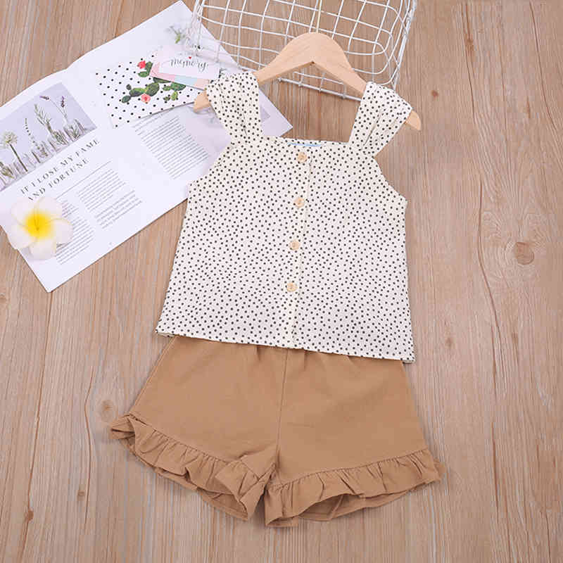 Summer Girl Clothes Set Fashion Children Clothing Dot Printed Sling Vest Tops + Shorts Two-piece Baby Kids Outfits 210515