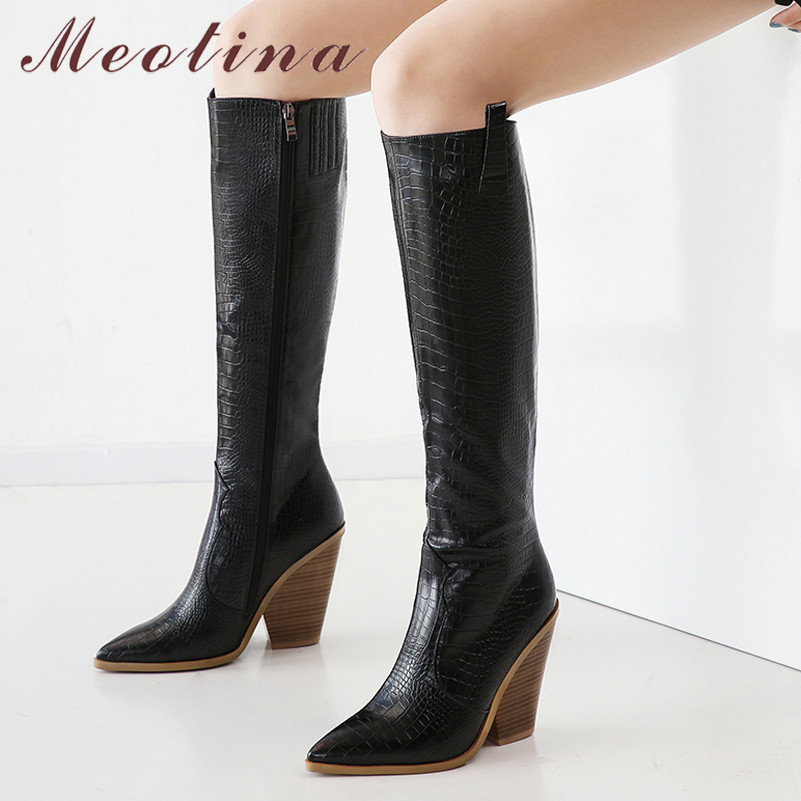 Winter Knee High Boots Women Fashion Strange Style Heel Long Zipper Pointed Toe Shoes Lady Autumn Big Size 210517, Black
Winter Knee High Boots Women Fashion Strange Style Heel Long Zipper Pointed Toe Shoes Lady Autumn Big Size 210517, Black