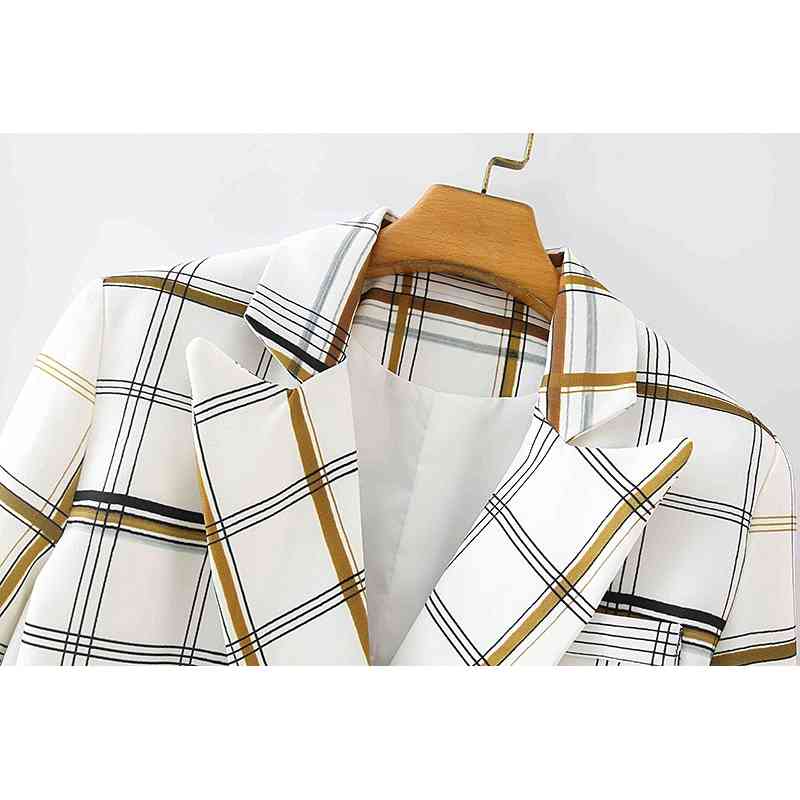 elegant women fashion double breasted blazer office ladies pocket jackets casual female plaid suits girls chic sets 210430
