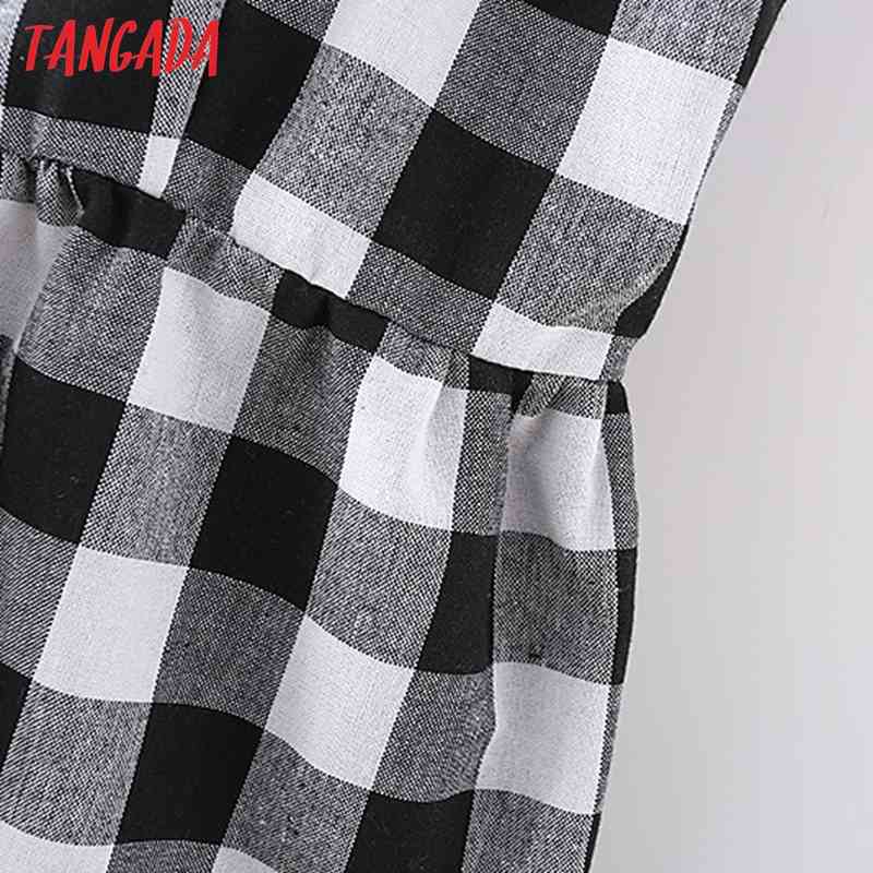 Summer Women Plaid Print Long Bow Sleeveless Ladies Dress Vestidos 2M130 210416