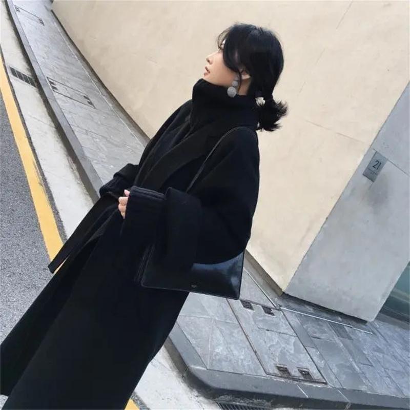 Women's Wool & Blends Long Autumn And Winter Fashion Woolen Overcoat Loose Plus Cotton Size Coat Female Belt Green