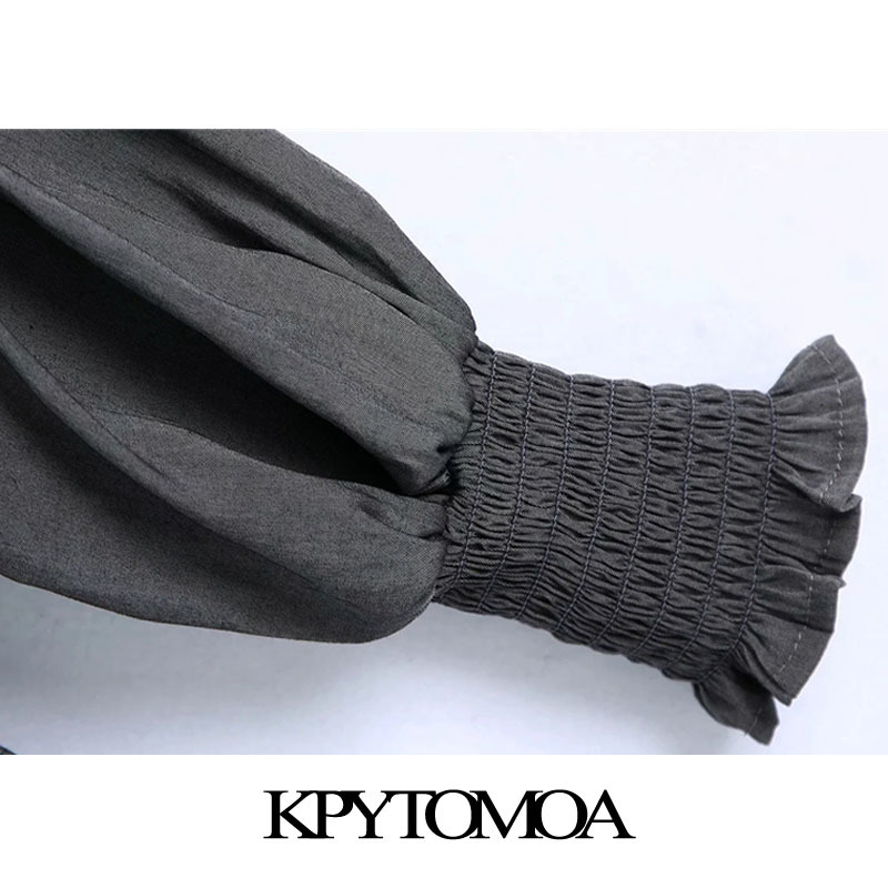 Women Chic Fashion Elastic Smocked Hem Ruffled Mini Dress V Neck Long Sleeve Female Dresses Vestidos Mujer 210420