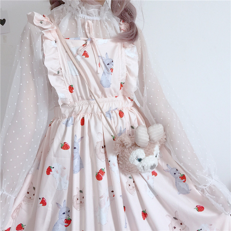 Womens Dresses Chic Lady Kawaii Ulzzang Strawberry Rabbit Cute Strap Dress Female Ins Vintage Harajuku Dress For Women Casual, White top
Womens Dresses Chic Lady Kawaii Ulzzang Strawberry Rabbit Cute Strap Dress Female Ins Vintage Harajuku Dress For Women Casual, White top