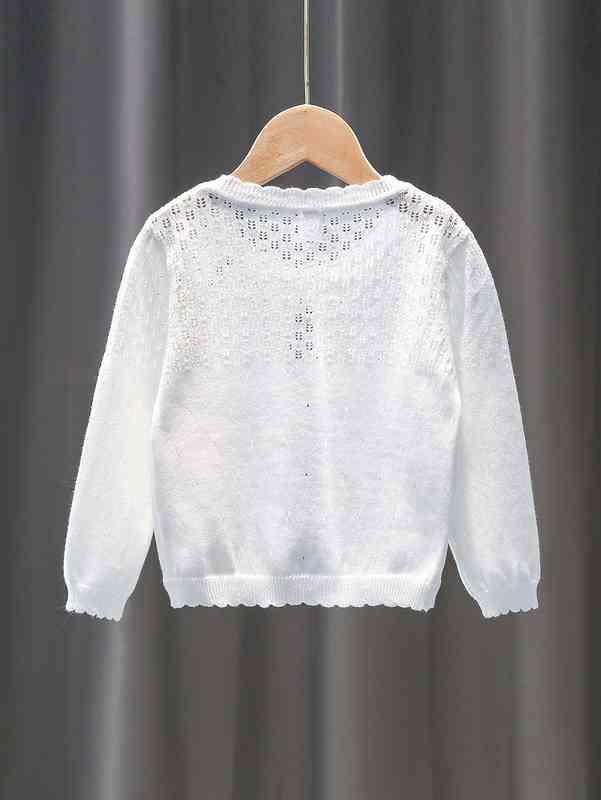 Baby Pointelle Knit Scallop Trim Asymmetrical Hem Cardigan SHE