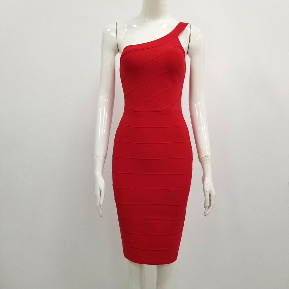 Free Women Red Bandage Dress Vestidos Sexy Sleeveless Halter Bodycon Knee Length Club Runway Party 210524