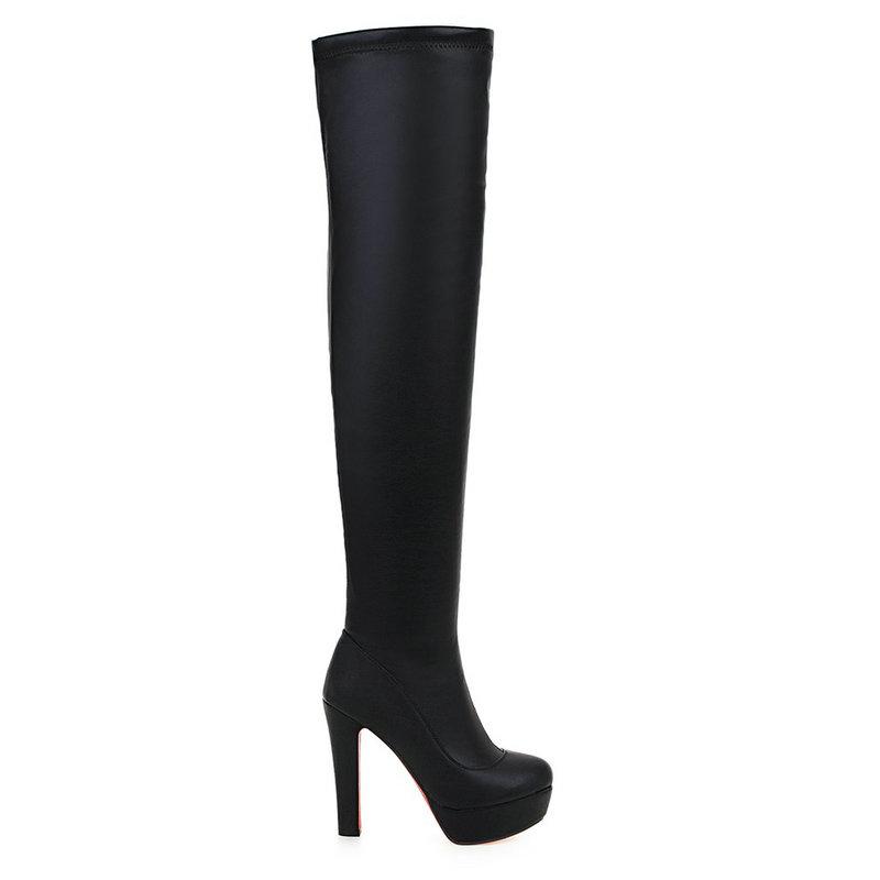 Boots White Platform Women Stertch Pu Leather Over The Knee Fashion Square High Heel Long Autumn Winter Zip Shoes