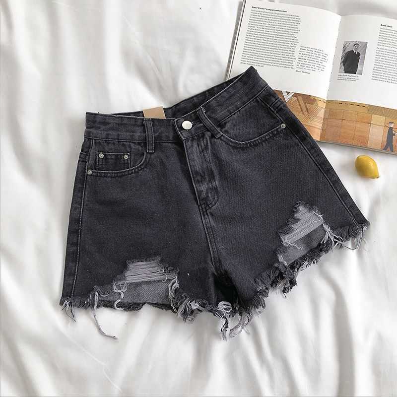 Light Denim Shorts Women High Waist Summer Korean of Loose-cut Hole Thin Ins Pats Womans Shorts Drop 210611