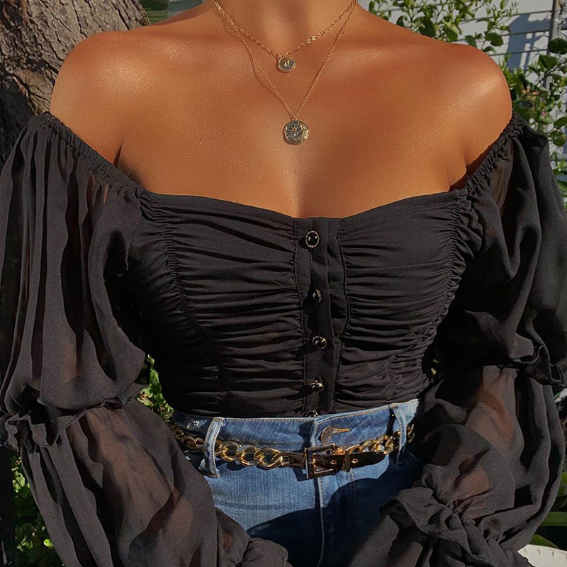 Off Shoulder Solid Sexy Baless Blouse Shirts Women Tops Flare Sleeve Chic Fashion Short Crop Tops Female Shirtshigh quality, Black
Off Shoulder Solid Sexy Baless Blouse Shirts Women Tops Flare Sleeve Chic Fashion Short Crop Tops Female Shirtshigh quality, Black