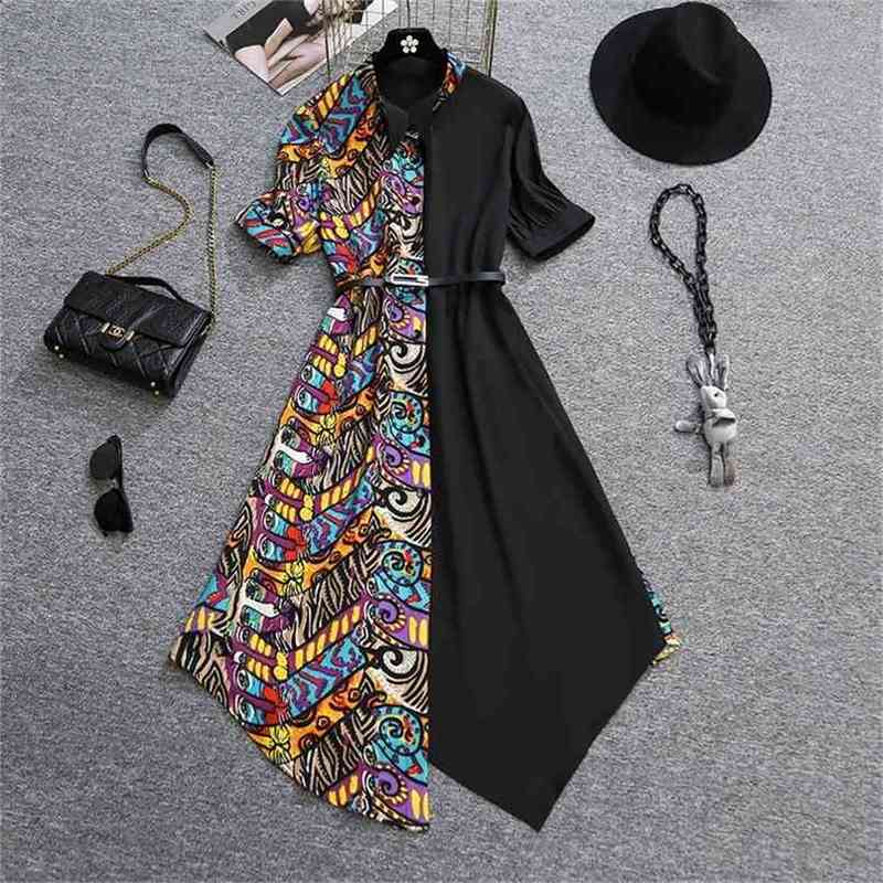 Enthic Retro Pattern Printted Dresses for Women Summer Lapel Short Sleeve Patchwork Loose Irregular Long Shirt Dress 210602, Black 
Enthic Retro Pattern Printted Dresses for Women Summer Lapel Short Sleeve Patchwork Loose Irregular Long Shirt Dress 210602, Black