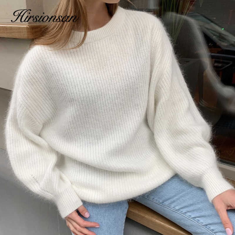 Hirsionsan Soft Loose Knitted Cashmere Sweaters Women Winter Solid Female Pullovers Warm Basic Knitwear Jumper 210914