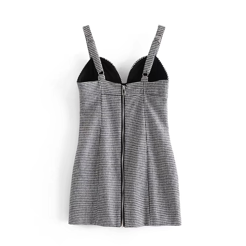 Sexy Black white Check Plaid Pad Chest pad Spaghetti Strap Women Dress Ladies Bodycon Sleeveless Mini Party Sling 210429