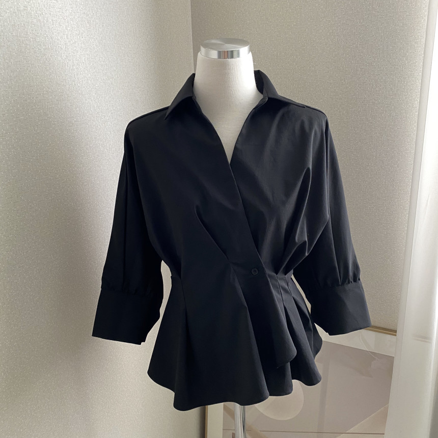 Nomikuma Chic Korean Pleated Slim Waist Women Blouse Long Sleeve Turn-down Collar Elegant Shirt Autumn New Blusa Top 6C504 210427