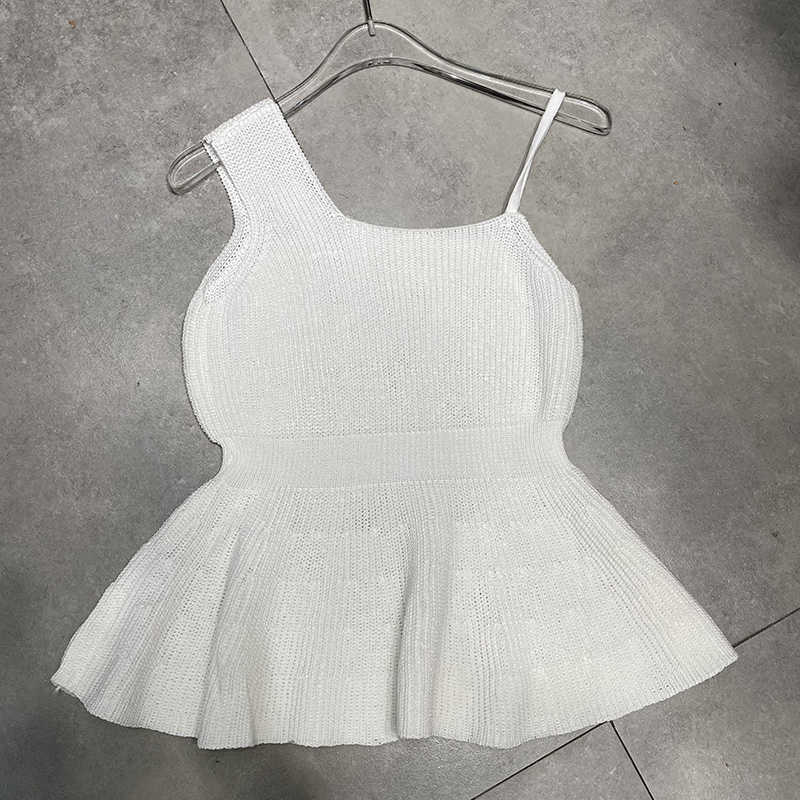 DEAT Women Pleated Versatile Bottomed Knitted Suspender Vest Sexy Solid Color Slim Fashion Spring Summer 11B130 210709