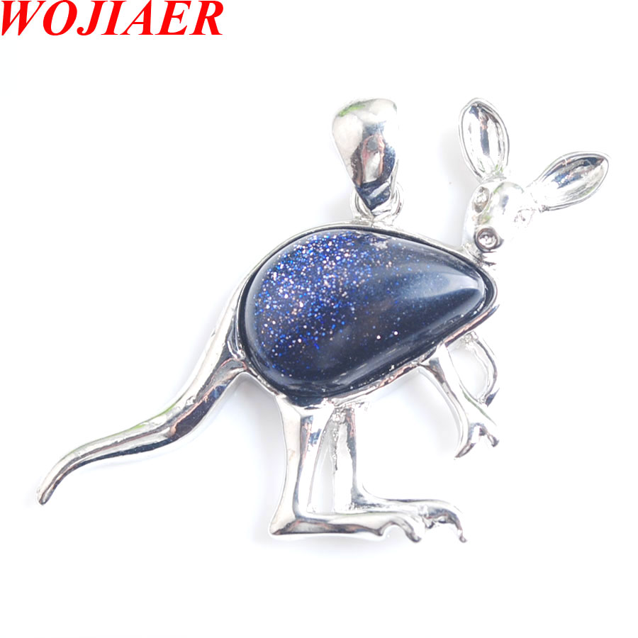 WOJIAER Cute Animal Kangaroo Pendant Water Drop Natural Stone Pink Quartz Crystal Fashion Jewelry for Women Girls BE907