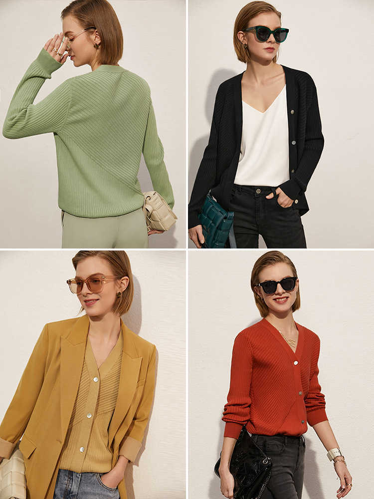 Minimalism Spring Fashion Women's Coat Causal Solid Vneck Stripe Single Breasted Cardigans For Women Tops 12130073 210527