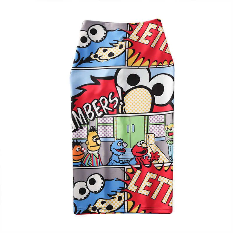 Women's high waist slim cartoon letter print bag hip bodycon Tube skirt summer knee elastic pencil skirts Falda WA526 210619