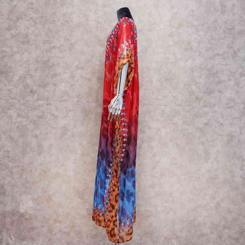 Bikini Cover-ups Red Bohemian Leopard Printed Summer Beach Dress Chiffon Tunic Women Wear Swim Suit Cover Up Q993 210420
