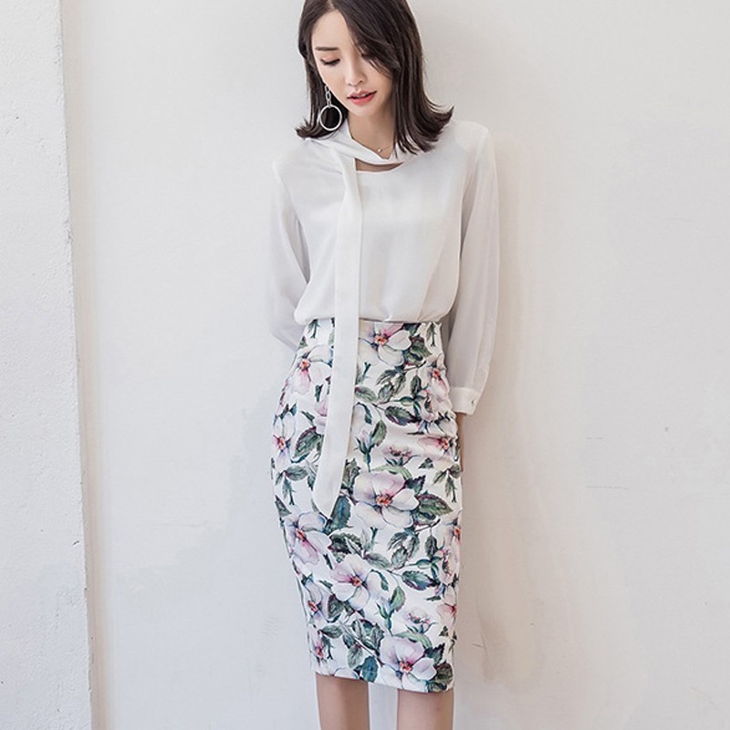 Summer Pencil Skirt Women High Waist Floral Print s Vintage Elegant Office Lady Bodycon Midi Mujer 210428