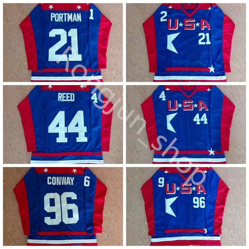 Mighty Ducks D2 Movie Team USA Hockey Jerseys 21 Dean Portman 44 Fulton Reed 96 Charlie Conway Jersey Men's 100% Stitched Embroidery Shirt, Black;red
Mighty Ducks D2 Movie Team USA Hockey Jerseys 21 Dean Portman 44 Fulton Reed 96 Charlie Conway Jersey Men's 100% Stitched Embroidery Shirt, Black;red