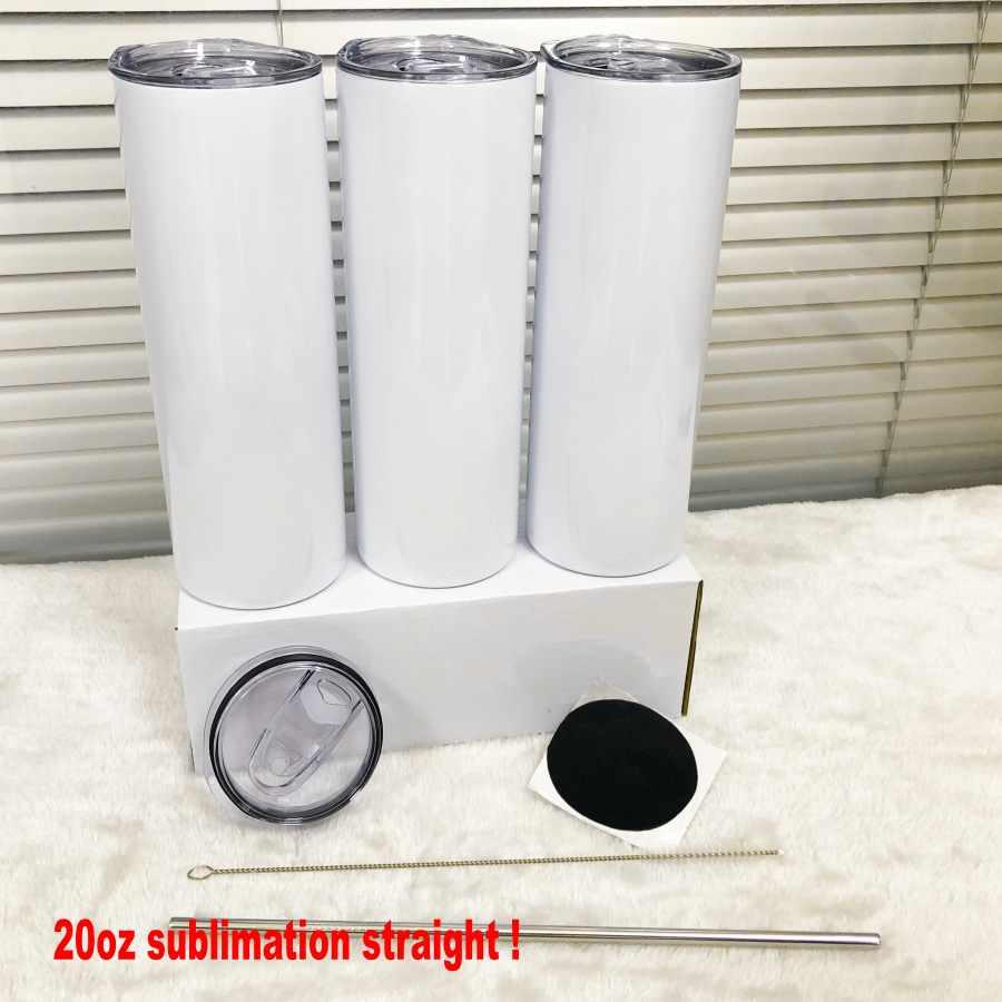 US Stock 20oz Sublimation Tumblers water bottle DIY Blank Stainless Steel Cup Double Wall Wine Tumbler With Lids and Straws