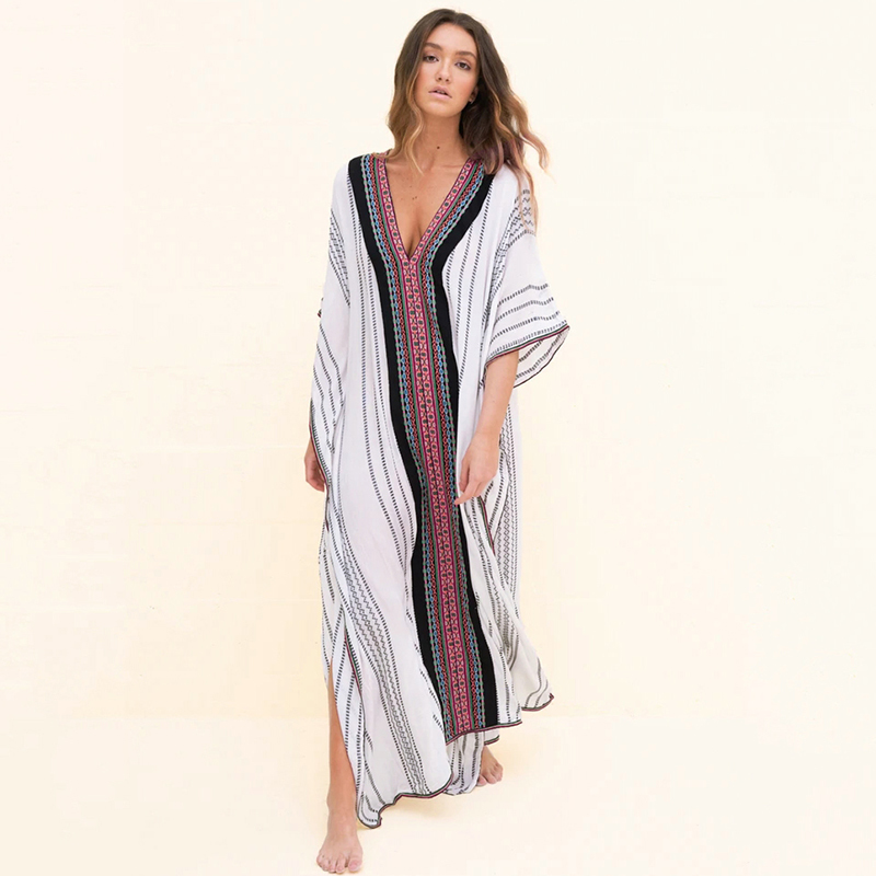 Quick-drying Bohemian Women Summer Beach Dress Swim Wear Cover Up Tunic Sexy Robe Kaftan Bikini Cover-ups pareo Q1236 210420