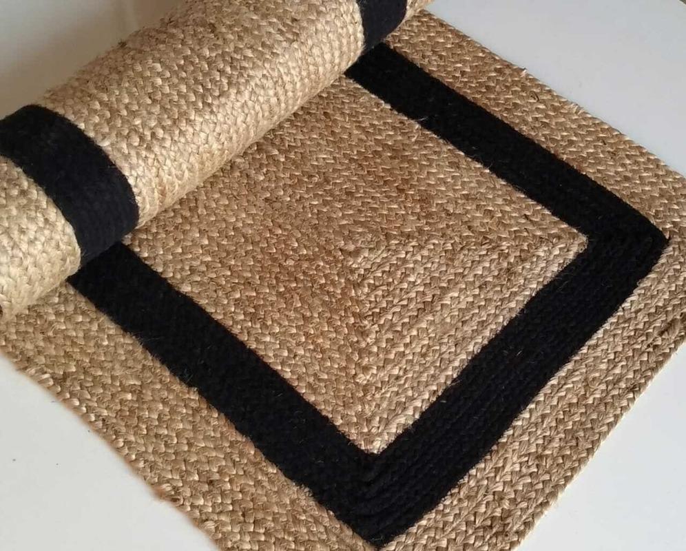 Carpets Rug Rectangle 100% Jute Braided Handmade Reversible Carpet Rustic Modern Area Rugs, As pic