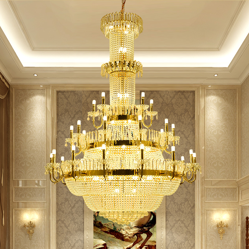 American Crystal Chandeliers Lights Fixture LED Modern European Big Long Chandelier 3 Color Dimmable Home Indoor Lighting Diameter 120cm 150cm