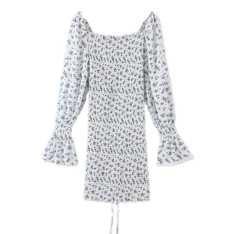 Package Hips Floral Print Long sleeve Dress Elegant Women Adjust Rope Front Slim Elastic Ruched Short Party Dresses 210429