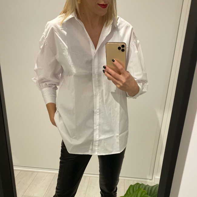 Stylish Women Long Shirt Spring Fashion White and Black Blouse Modern Lady Loose Long Sleeve Shirts 210602