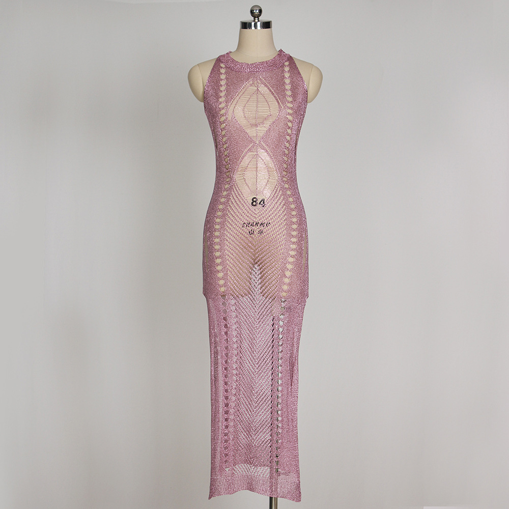 Sexy See Through Hollow Out Bikini Cover-ups Sleeveless Summer Dress Crochet Tunic Women Beach Wear Swim Suit Cover Up A375 210420