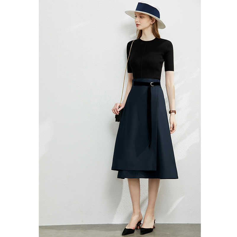 Minimalism Autumn Fashion Solid Belt Women Skirt Causal High Waist Aline Irregular Hem Female 12040091 210527