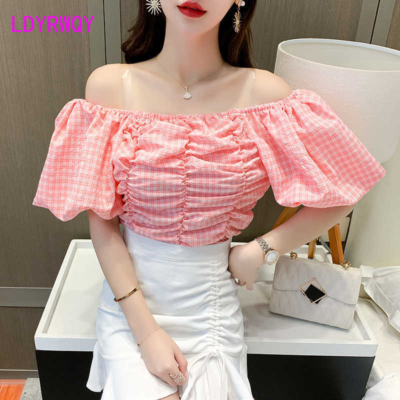 LDYRWQY Temperament Puff Sleeve Pleated One-line Collar Wild Summer Sexy Plaid Korean Chiffon Shirt 210603, Red
LDYRWQY Temperament Puff Sleeve Pleated One-line Collar Wild Summer Sexy Plaid Korean Chiffon Shirt 210603, Red