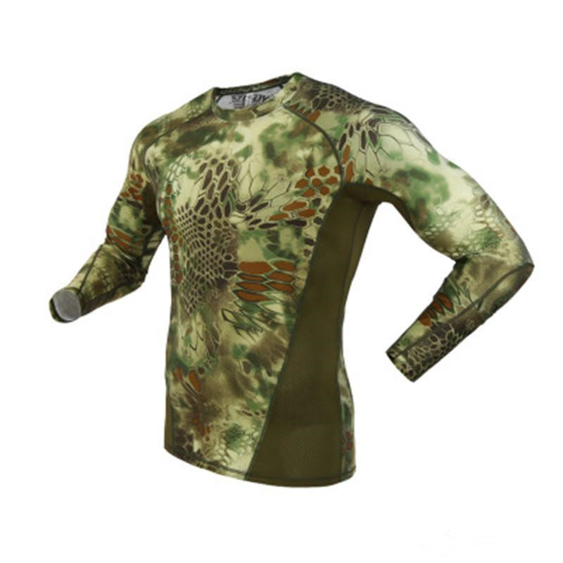 Men Python Camouflage Print TShirts Spring Autumn New Trend Army Green Sports Long Sleeve Tees Outdoor Camping Tactical Military Camo