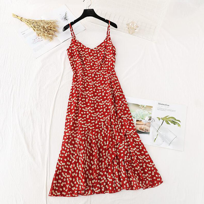 Summer Sleeveless spaghetti strap Dress Vintage Women Floral Print Chiffon Ruffles Dresses Lady Sexy Sling Long Dress 210521