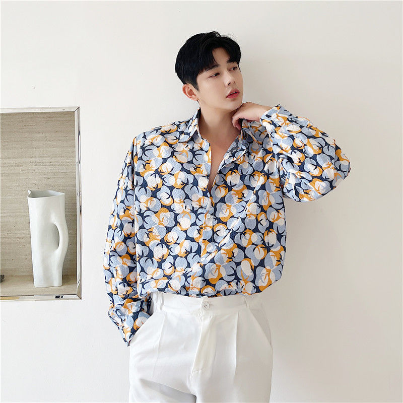 IEFB Korean Trend Embossed Fabric Loose Print Vintage Logn Sleeve Shirt Men's Casual Sunscreen Tops Loose Big Size Cloth 9Y7397 210524