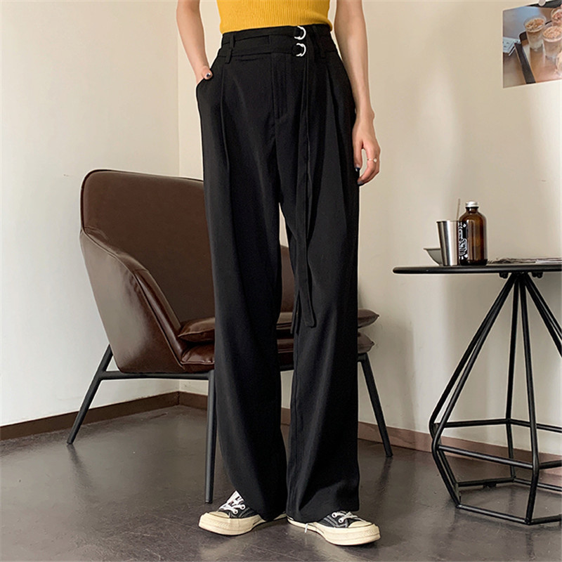 Office Lady Wear Bottoms High Waist Suit Pants Women Loose Casual Long Straight Fashion Work Trousers 210421