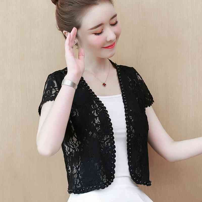 Women's Jackets Fashion Beading White Lace Jacket Women Short Sleeve Plus Size Cardigan Jacket Coats And Jackets Women B898 210602