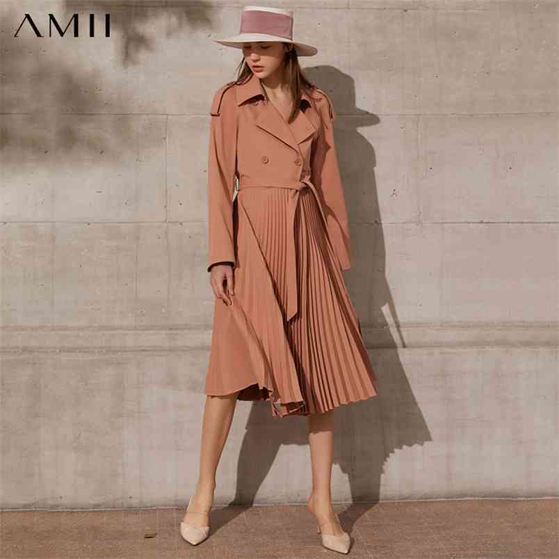 Minimalism Spring Women Trench Coat Causal Solid Pleated Double Breasted Belt Women's Windbreaker Female 12170009 210527