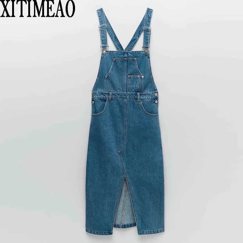 Za Women Fashion Denim Strap Dress Vintage Wide Adjustable Straps Female Sling Straight Tube Split Hem Skirts XITIMEAO 210602, Blue
Za Women Fashion Denim Strap Dress Vintage Wide Adjustable Straps Female Sling Straight Tube Split Hem Skirts XITIMEAO 210602, Blue